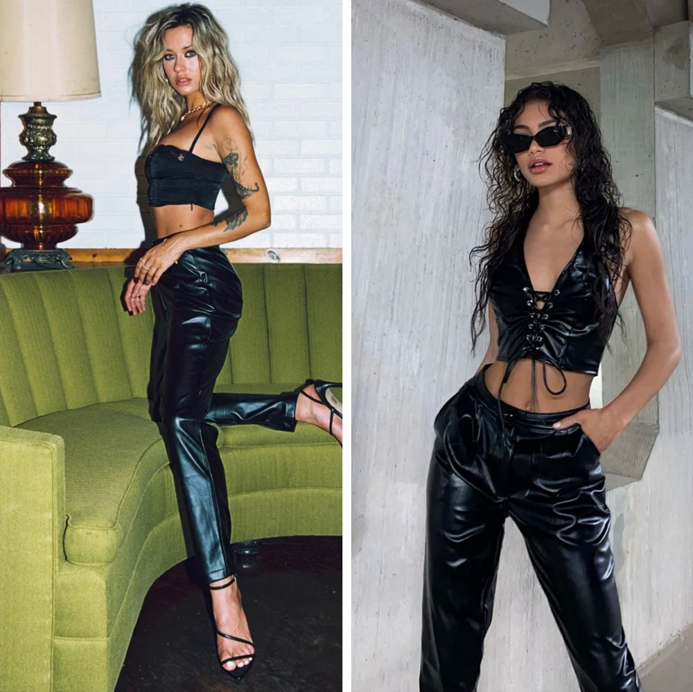 Princess Polly Love Club Faux Leather Straight Leg Pants Black 12 - Picture 11 of 11